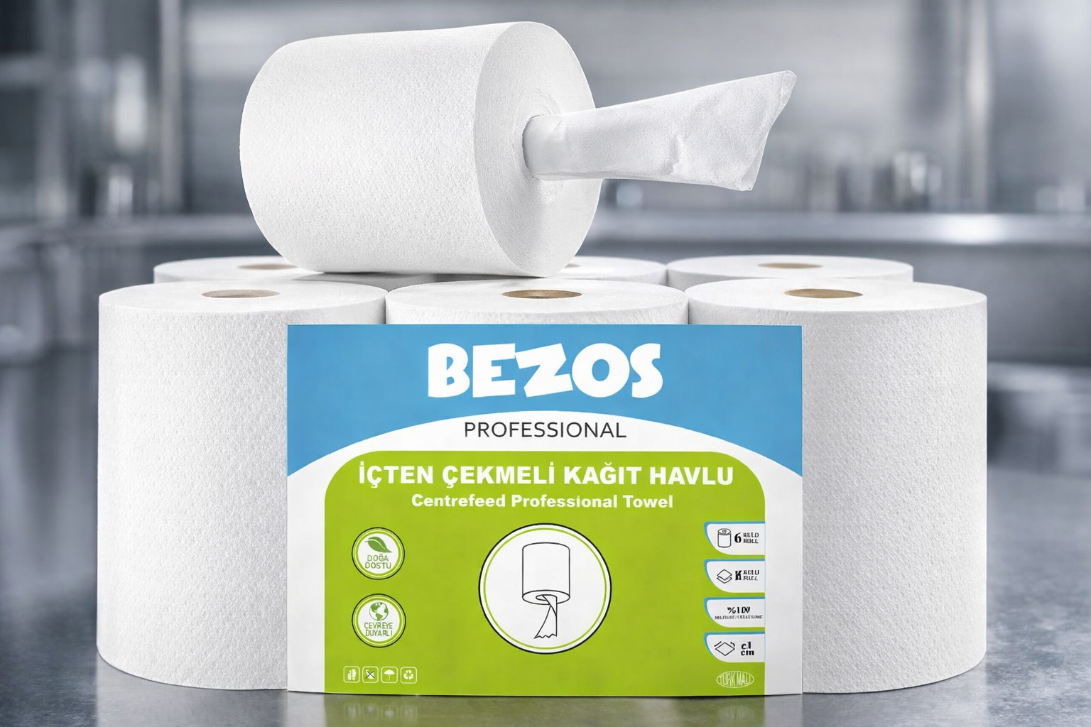 Bezos Professional İçten Çekmeli Kağıt Havlu 6’lı Koli | Endüstriyel & Yoğun Kullanım