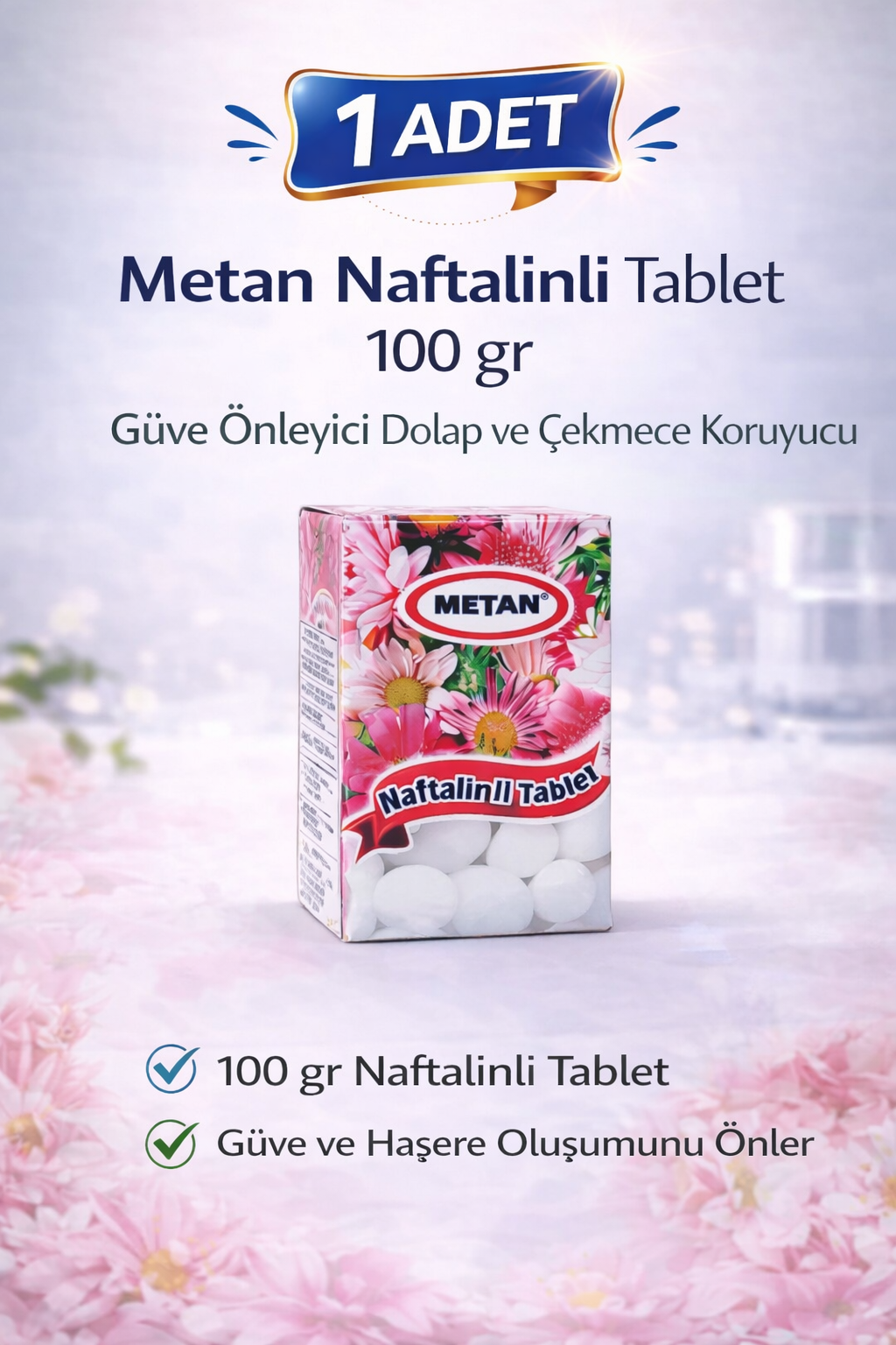 Metan Naftalinli Tablet 100 gr Güve Önleyici Dolap ve Çekmece Koruyucu 1 Adet