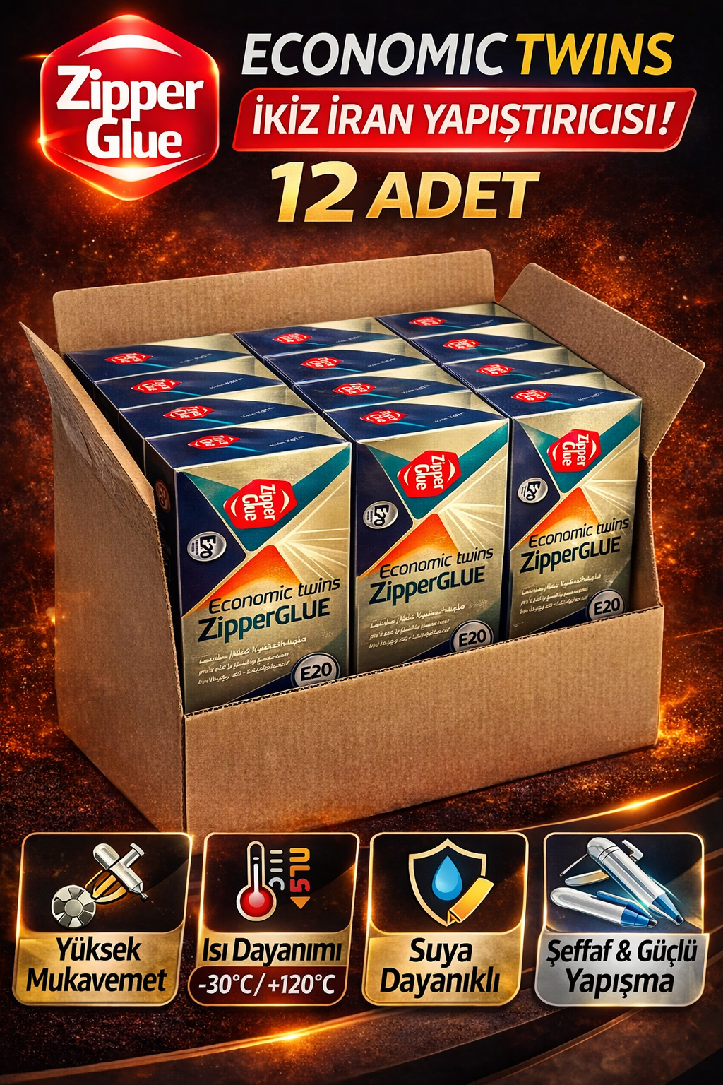Zipper Glue İkiz İran Yapıştırıcısı 12 Adet A+B Çift Bileşenli Epoksi Güçlü Metal Plastik Cam Seramik Yapıştırıcı