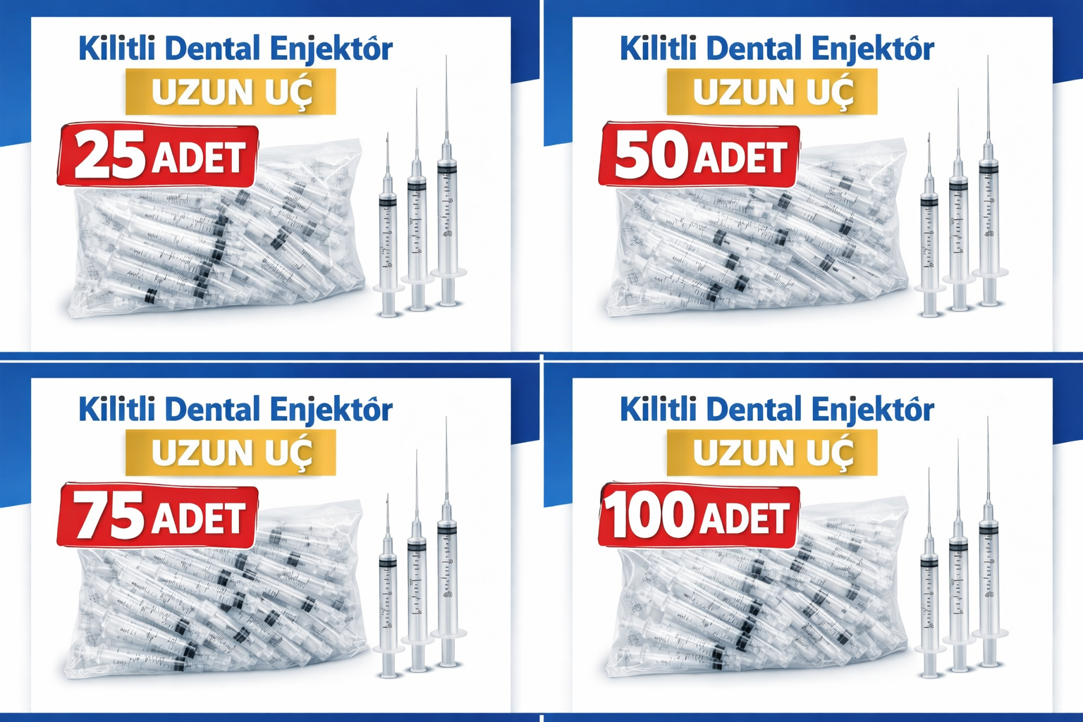 Kilitli Dental Enjektör Uzun Uç Luer Lock Şırınga – Diş Hekimliği İçin Güvenli ve Pratik Kullanım