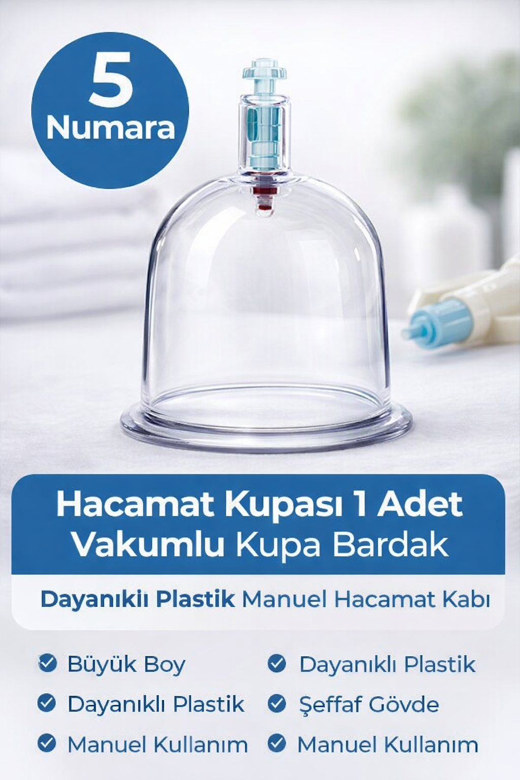 5 Numara Hacamat Kupası 1 Adet Vakumlu Kupa Bardak – Dayanıklı Plastik Manuel Hacamat Kabı