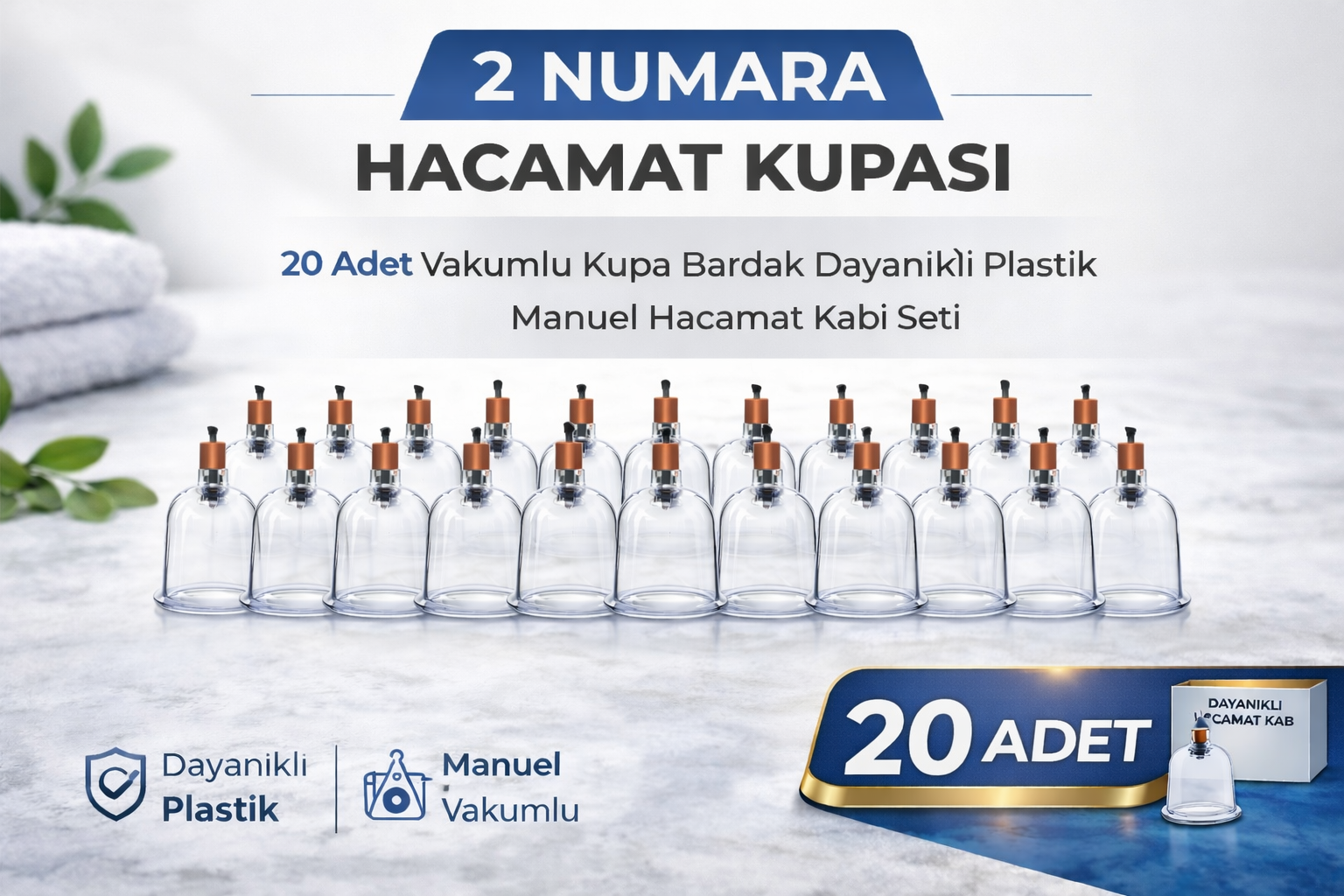 2 Numara Hacamat Kupası 20 Adet Vakumlu Kupa Bardak Dayanıklı Plastik Manuel Hacamat Kabı